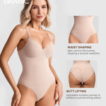 BRABIC Shapewear Bodysuits for Women Tummy Control Shapewear Seamless Backless V-Neck Tops with Built-in Bra(Beige, Large)