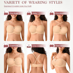 Strapless Jelly Bras for Women Push Up Wireless Seamless Non Slip Bandeau Bra Womens Supportive Padded Tube Bra No Underwire(Nude,L)