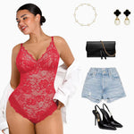 FeelinGirl Lace Shapewear Bodysuit Tummy Control V-Neck Sleeveless Tank Top