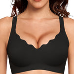 Gailife Scalloped Lift Bras for Women Soft Push Up Wireless Bra Supportive V Neck No Underwire Seamless Tshirt Bralettes, Black, L