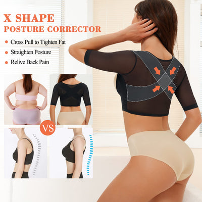 LANCS Upper Arm Shaper Post Surgery Arm Compression Sleeves Lipo Garment Posture Corrector Tops Back Support Shapewear (Black, X-Large)