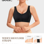 BRABIC Front Closure Post Surgery Bras for Women Wireless Compression Bra with Zipper Black, XX-Large