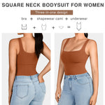 Lover-Beauty Shapewear Tummy Control Slimming Body Suits Thong Built in Bra Tank Top, Brown, M/L