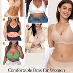 Wireless Bras for Women Push Up Seamless Bra Comfy Supportive Bralettes Deep V Comfortable Tshirt Bra No Underwire Beige