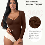 FeelinGirl Shapewear for Women Tummy Control Compression Tops Body Shaper Long Sleeve Shirts V Neck Shapewear Brown X-Small