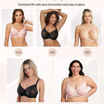 BRABIC Minimizer Bras for Women Full Coverage Seamless Unlined Lace Bra with Underwire Support for Large Breasts, T-Shirt Bra, 38D, Black