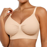SHAPELLX Wireless Comfy Bra for Womens Breathable Seamless Bra Non Padded Comfortable Soft Bralette V Neck Everyday Bras Nude S