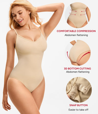 Nebility Bodysuits for Women Tummy Control Body Suits Seamless Shapewear V Neck Body Shaper