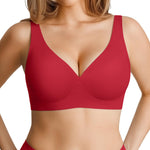 Wireless Bra Push Up Seamless Bras for Women Comfy No Underwire Bra Supportive Bralettes Deep V Comfortable Tshirt Bras Red L