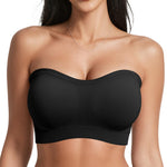 OEAK Supportive Strapless Bras for Women Push Up Wireless Bandeau Bra Non Slip Seamless Bras Comfortable Padded Bralette Black XL
