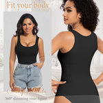 ONEW Shapewear Camisoles Seamless Tummy Control Compression Tank Tops Waist Trainer Body Shaper for Women,Black,Medium