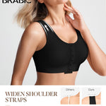 BRABIC Front Closure Post Surgery Compression Bras for Women Mastectomy Full Coverage Wireless Bra with Back Smoothing Comfort Black, Medium