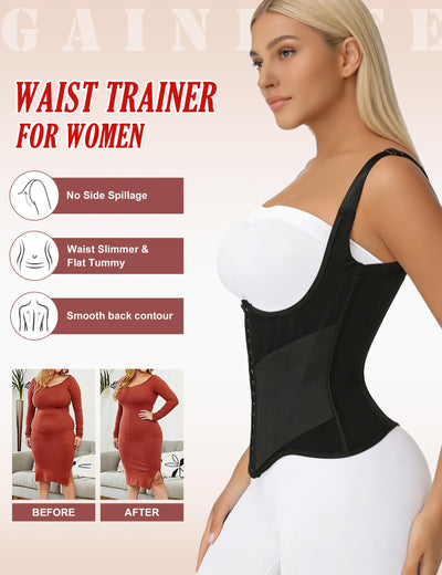 GainKee Women's Underbust Corset Waist Trainer Tummy Control Sweat Waist Trimmer Cincher Workout Faja Body Shaper Vest Black S