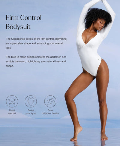 Popilush Long Sleeve Body suits for Women Thong Shapewear Bodysuit Tummy Control V Neck Shirt Going Out Tops