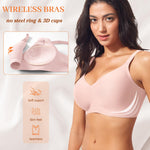 Seamless Jelly Padded Bras for Women No Underwire Full Coverage Supportive Push Up Gel Bra Wireless Low Cut Soft Bralettes(A1#Pink(v Neck),Medium)