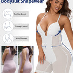 SHAPERIN Backless Strapless Shapewear Bra Fajas U Plunge Tummy Control Corset Bodysuit Low Back Full Body Shaper for Women White L