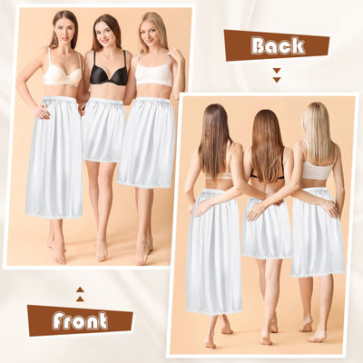 Haysandy 3 Pieces Half Slips for Women 3 Kinds of Length 19, 27, 35 Inch Slip Under Dress Satin Lace Long Skirt (White, X-Large)