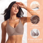 Wireless Jelly Bras for Women V Neck Seamless No Underwire Tshirt Bras Comfortable Padded Bralettes Everyday Bra with Support(A1#Coffee(v Neck),Small)
