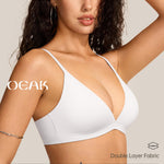 OEAK Womens Comfortable Triangle Bras No Underwire Sexy Plunge Unlined Bralette Pull On Bra Seamless Everyday Tshirt Bras White,XS