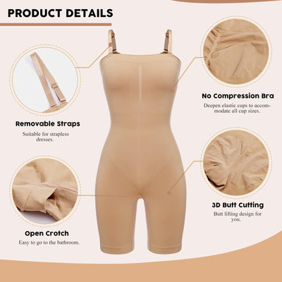 JOYSHAPER Women Tummy Control Shapewear Bodysuit Seamless Mid Thigh Body Shaper Nude M