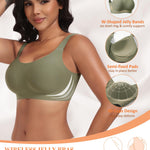 Wireless Jelly Seamless Bras for Women No Underwire Tshirt Full Coverage Padded Bra Comfortable Supportive Everyday Bralettes(01#Green(Full Coverage),M)