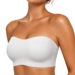 Vertvie Strapless Bra Wireless Non-Slip Push Up Bandeau Bras for Women Full Support Tube Tops Padded Bralette S-Large Breasts(White,Large)