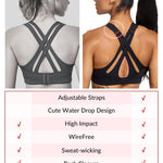 Yvette Sports Bra High Impact Adjustable Criss Cross Back, Full Support for Large Bust No Bounce,Black,XL