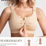 BRABIC Zip Front Closure Everyday Bra for Women Post Surgery Compression Support with Adjustable Straps Wirefree (Medium, Beige)