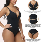 JOYSHAPER Body Shaper for Women Low Cut Body Suit V Neck Shapewear Bodysuit Plunge Shapewear Backless Slimming Girdles Bodysuits Top for Wedding Evening Dress Black XL