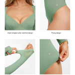 Popilush Long Sleeve Bodysuit Shapewear Bodysuit Tummy Control for Women V Neck Shirt Going Out Tops