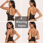 SHAPERIN Women's Backless Body Shaper Bra Faja U Plunge Low Back Thong Shapewear Tummy Control Deep V Bodysuit (Small,Black)