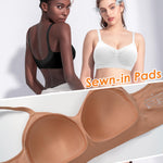 Seamless Jelly T Shirt Bras for Women No Underwire Comfort Wireless Padded Bralettes Soft Support Bras(#01 White(Padded)-Spaghetti Strap,X-Large)