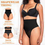 Werena Tummy Control Shapewear Thong for Women High Waisted Body Shaper Underwear Lace Shaping Panties Girdle(B# Black-5, Small)