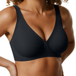 OEAK Womens Deep V Bras Wireless Comfortable Bra Supportive No Underwire Bras Tshirt Push Up Bralettes Plunge Seamless Bra Cool Black XXL