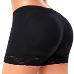 Werena Butt Lifter Padded Underwear for Women Seamless Booty Pads Panties Butt Enhancer Lace Boyshorts Shapewear (#5 Black,Small)