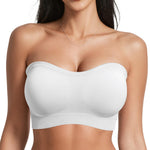 OEAK Strapless Bras for Women Wireless Bandeau Bra Non Slip Push Up Tube Top Seamless Bras Comfortable Padded Bralette White XS