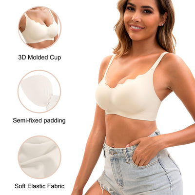 Jasmolly Womens Seamless T-Shirt Bras 3 Pack Wireless Comfy Jelly Bra, Full Coverage Bralette No Show Under Clothes (Black+White+Pink,Medium)