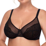 HSIA Minimizer Bras for Women Enchante Full Coverage Underwire Bras Plus Size Lifting Floral Lace Bra for Heavy Breast Black