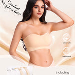 Finduself Strapless Bras for Women Non-Slip Wireless Bandeau Bra Seamless Padded Tube Top Bra Including Fabric & Clear Straps