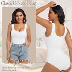 ONEW Shapewear Bodysuits Tummy Control Body Shaper Seamless Waist Trainer for Women Scoop Neck Going out Tops,White,XX-Large