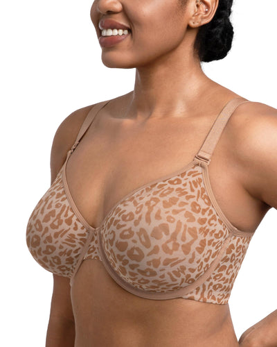 HSIA Minimizer Bras for Women Full Coverage Underwire Unlined Leopard Mesh Plus Size Convertible Bra for Big Busted Dark Beige 36DD