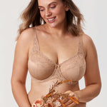 DELIMIRA Women's Plus Size Full Coverage Underwire Unlined Minimizer Lace Bra Natural 36E