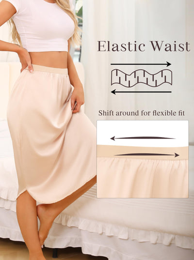 Wikoan Women's Satin Half Slip Slit Lace Long Underskirt for under Dresses,Nude,M