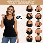 JOYSHAPER Tank Top for Women Built In Bra Halter Tops Shapewear Camisole With Bra Tummy Control Compression Tops Cami Shaper Black+White S