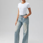 OQQ Women's Crew Neck Short Sleeve Bodysuit Ruched Stretch Vacation Basic for Tops Spring & Summer White