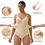 SHAPERX Women's Seamless Bodysuits Tummy Control Shapewear Briefs Body Shaper with Removable Pads,SZ5433-Beige-L/XL