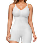 Nebility White Bodysuit Women - Seamless V Neck Shapewear Body Suits Smooth Fit Gong Out Wear Body Shaper Mid Thigh Shorts