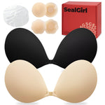 SealGirl Sticky Bra Push Up - 2 Pairs Backless Strapless Bra Invisible Adhesive Bras for Wedding Prom with Nipple Pasties