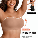Vertvie Strapless Bra Wireless Non-Slip Push Up Bandeau Bras for Women Full Support Tube Tops Padded Bralette S-Large Breasts(Gravel Beige,Large)