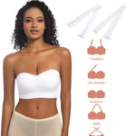 PRETTYWELL Strapless Bra for Women Comfort Non-Slip Seamless Padded Bandeau Bras Wireless Tube Top Bra with Multi-Way Straps White